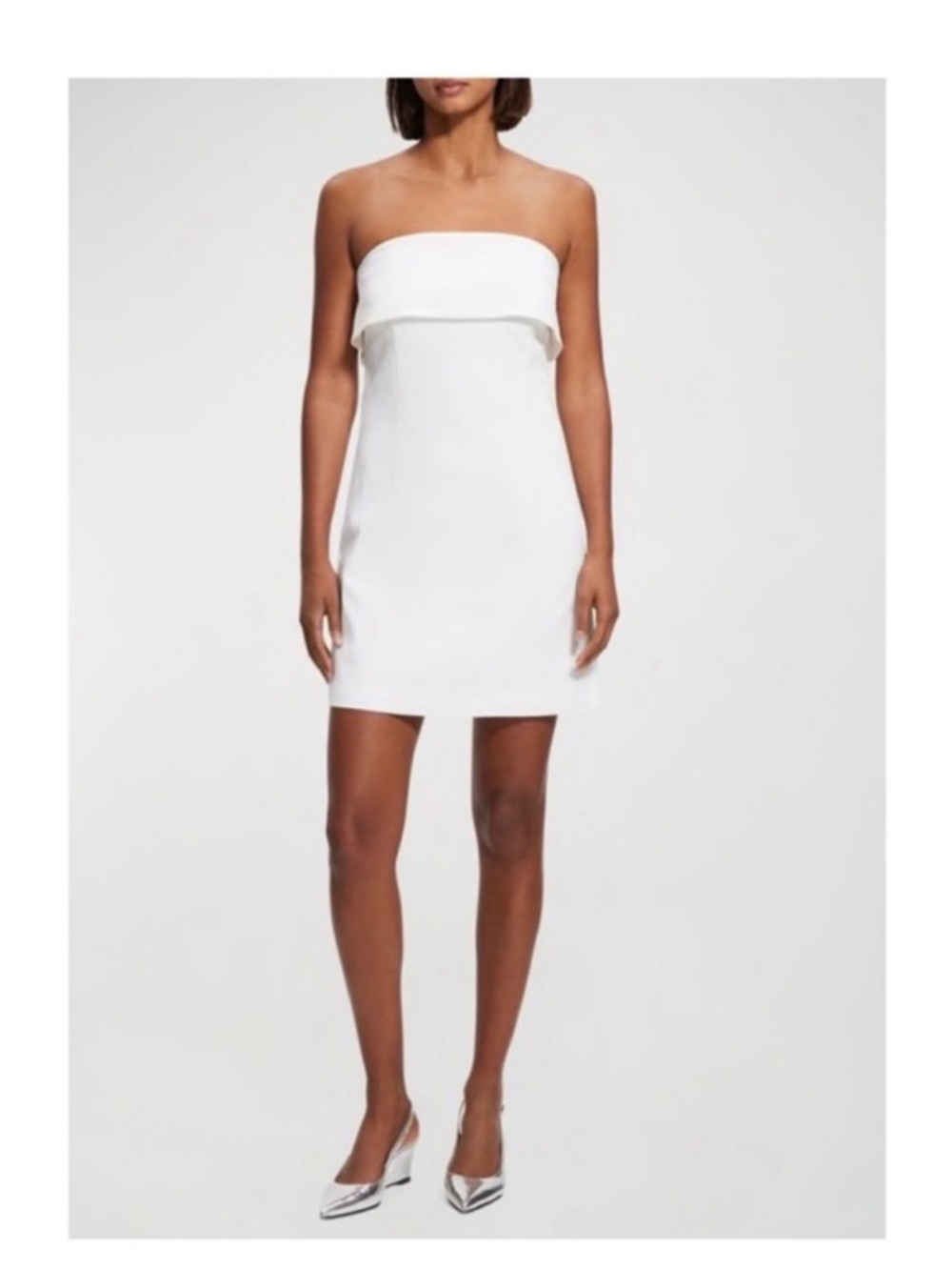 New! THEORY Foldover Eco Crunch Strapless Linen-Blend Mini Dress - Picture 4 of 9